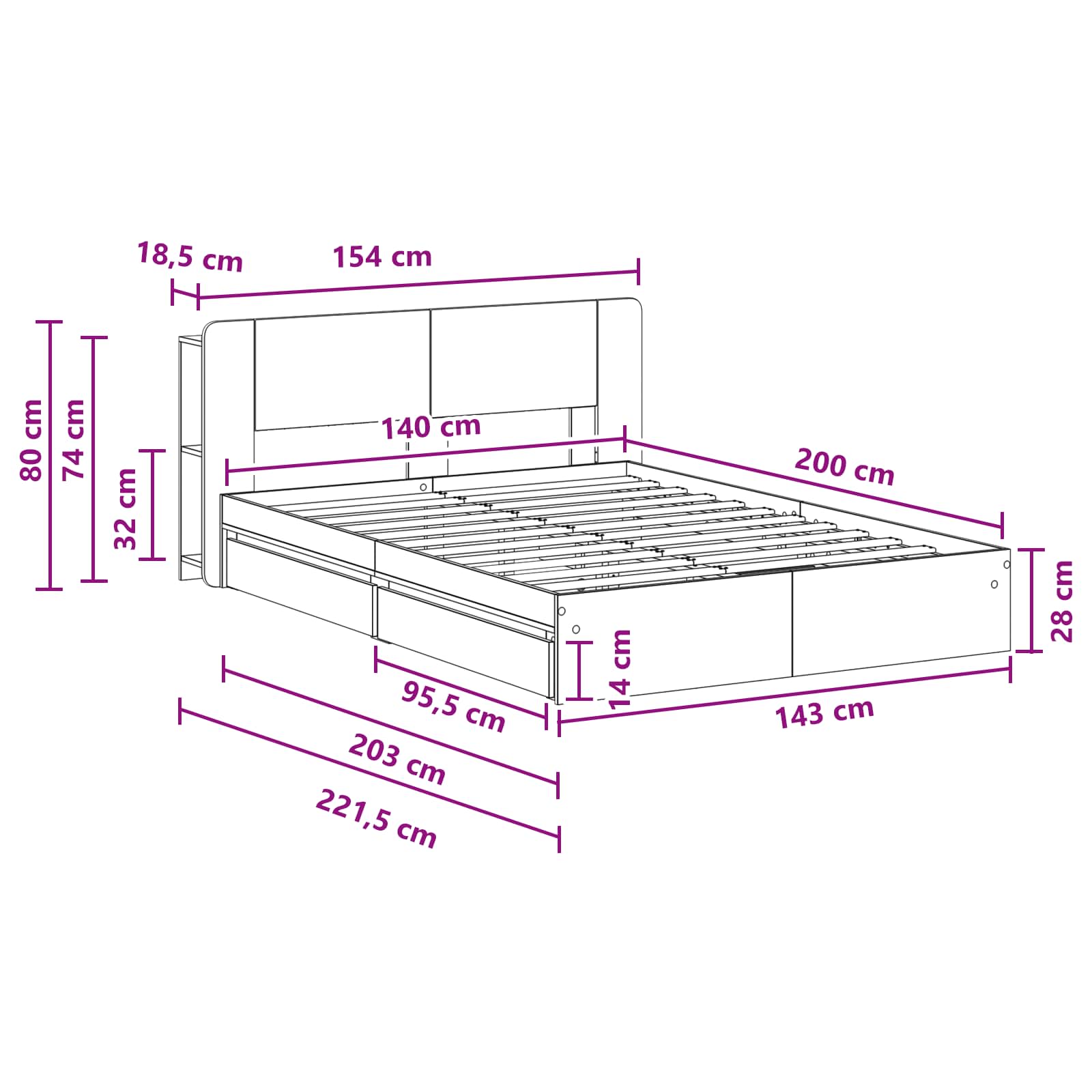 Bedframe met opslag Sonoma Eiken 140 x 200 cm Bewerkt hout – afbeelding 10