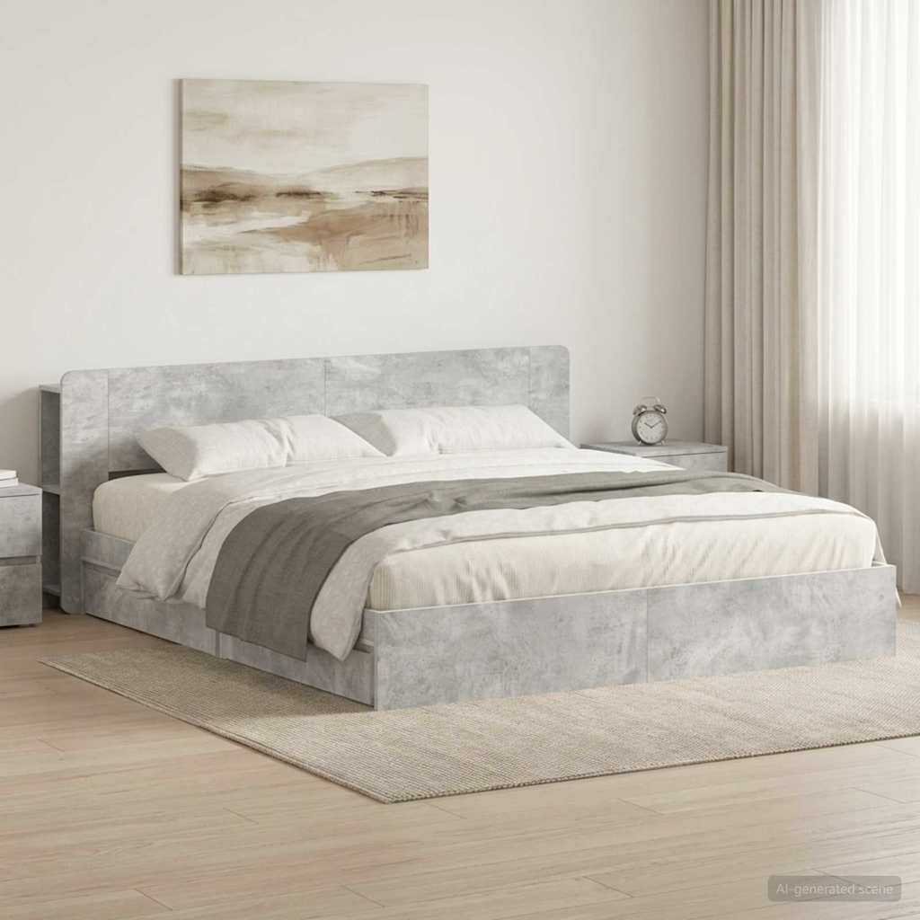 Bedframe met opslag Betongrijs 180 x 200 cm Bewerkt hout – afbeelding 1