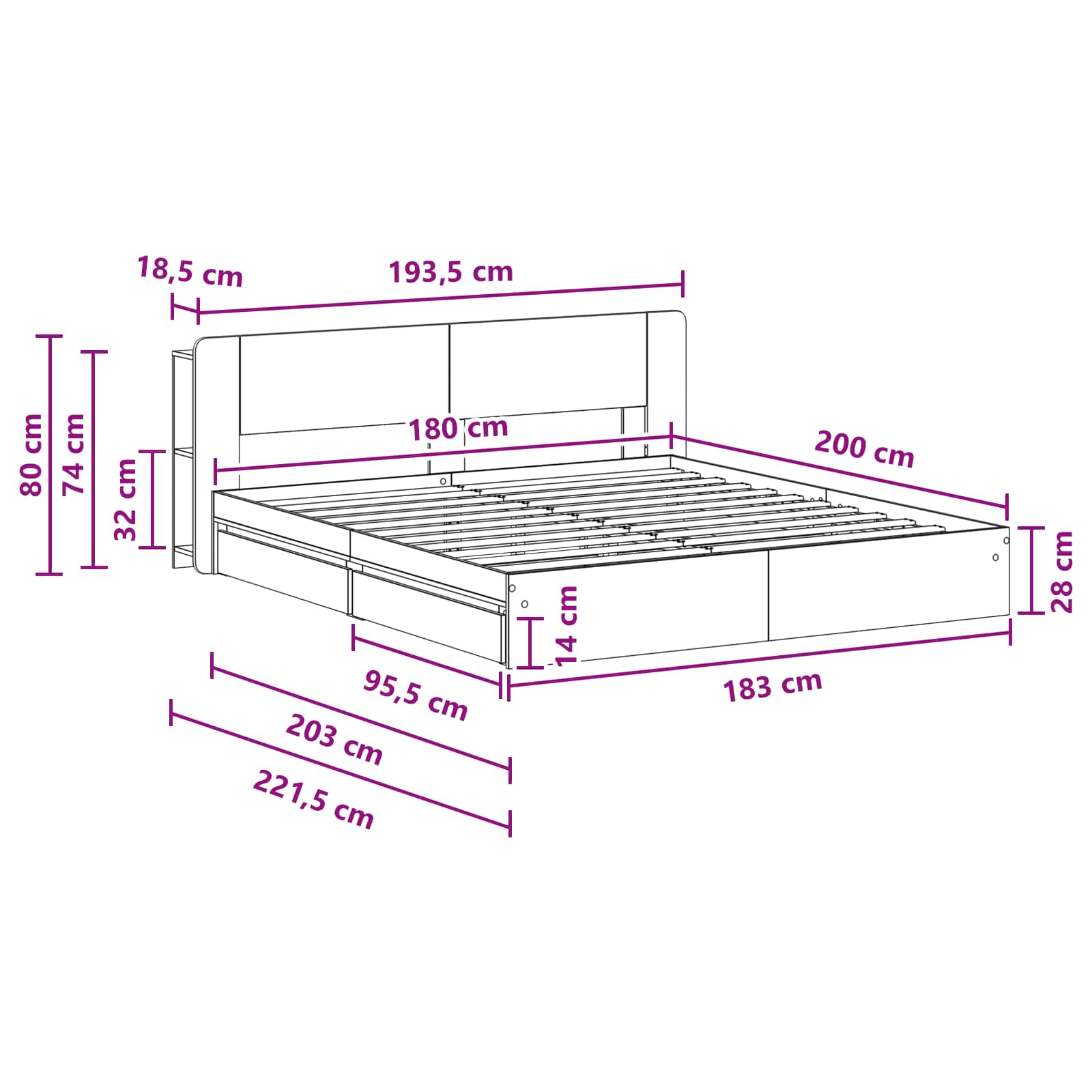 Bedframe met opslag Betongrijs 180 x 200 cm Bewerkt hout – afbeelding 10