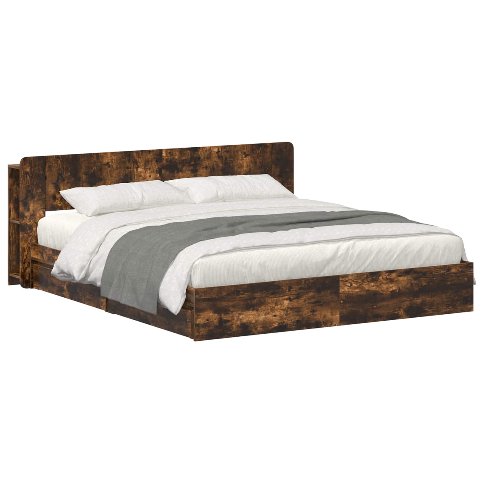 Bedframe met opslag Gerookt eiken 180 x 200 cm Bewerkt hout – afbeelding 2