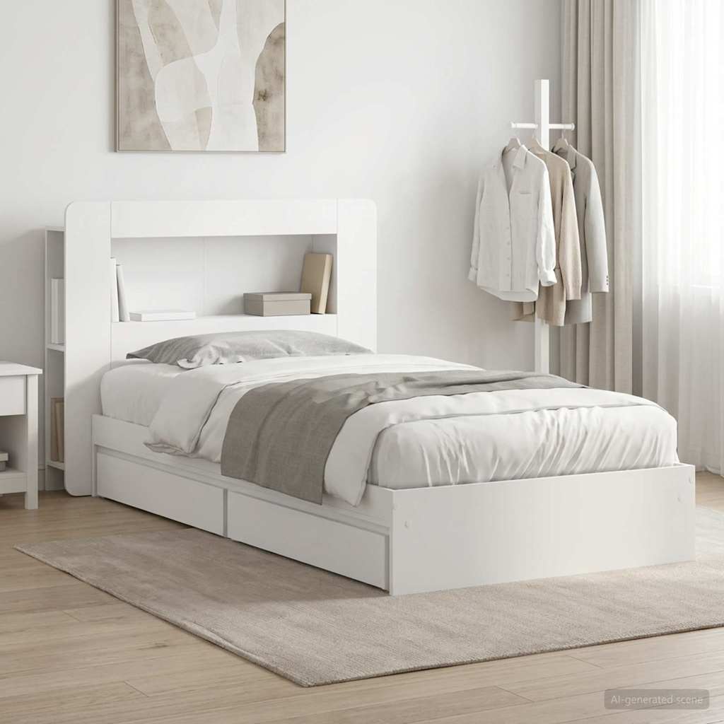 Bedframe met opslag met lade Wit 80 x 200 cm Bewerkt hout – afbeelding 1