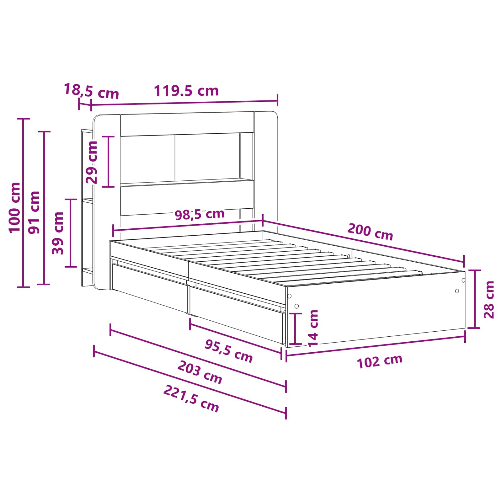 Bedframe met opslag met lade Zwart 100 x 200 cm Bewerkt hout – afbeelding 10