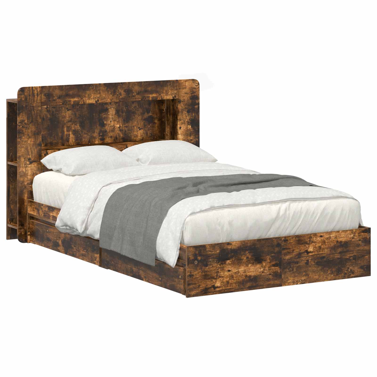 Bedframe met opslag Gerookt eiken 120 x 200 cm Bewerkt hout – afbeelding 2