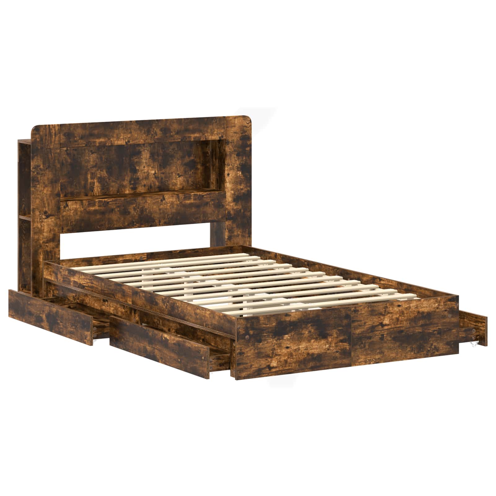 Bedframe met opslag Gerookt eiken 120 x 200 cm Bewerkt hout – afbeelding 4