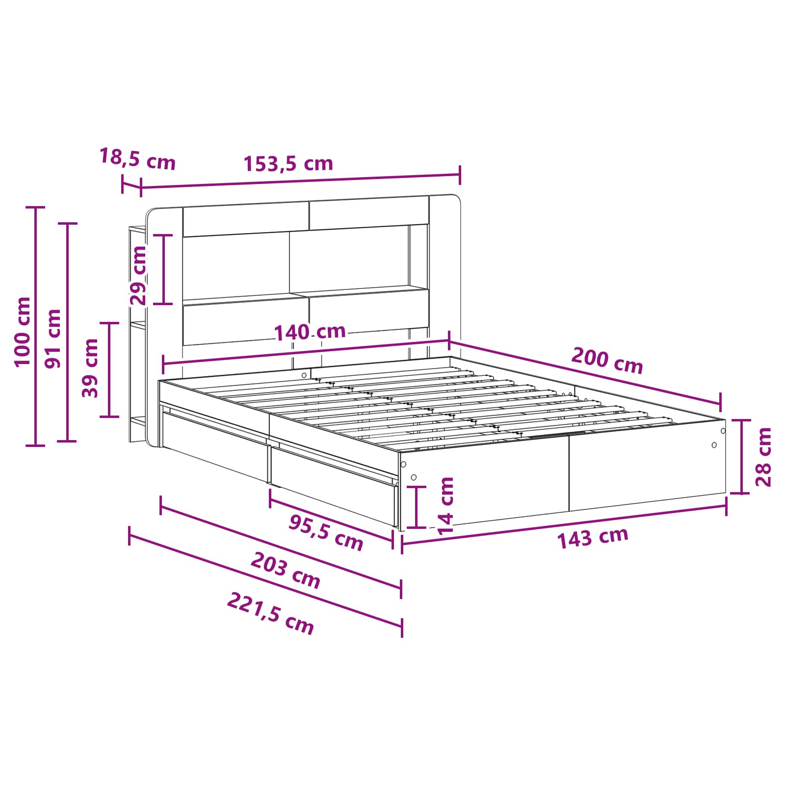 Bedframe met opslag Sonoma Eiken 140 x 200 cm Bewerkt hout – afbeelding 10