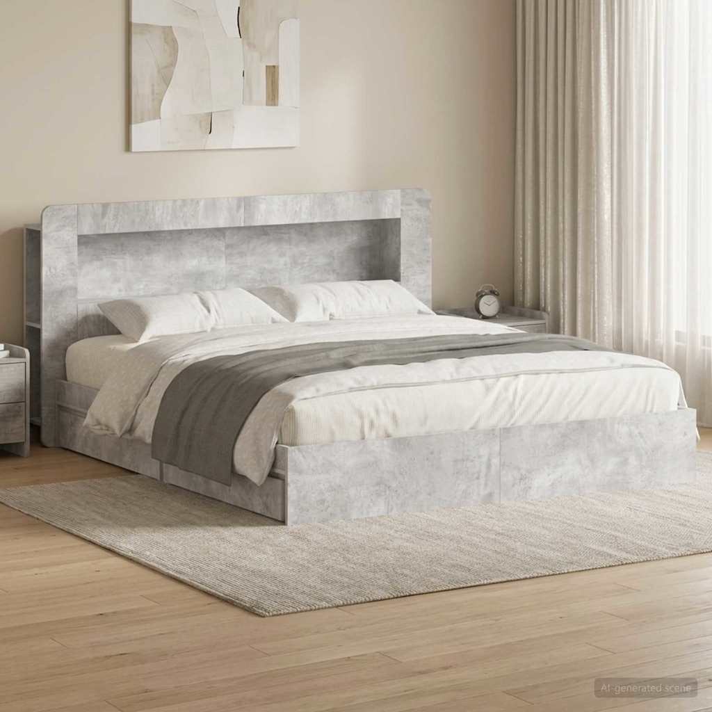 Bedframe met opslag Betongrijs 180 x 200 cm Bewerkt hout – afbeelding 1