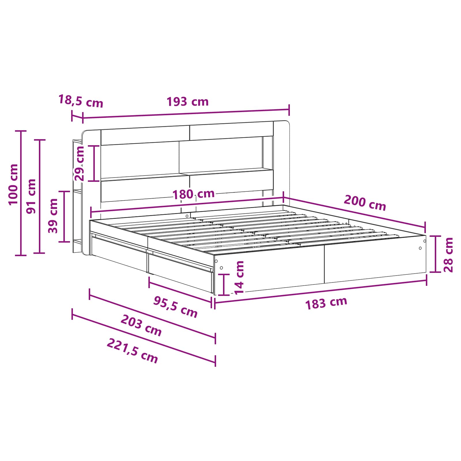 Bedframe met opslag Gerookt eiken 180 x 200 cm Bewerkt hout – afbeelding 10