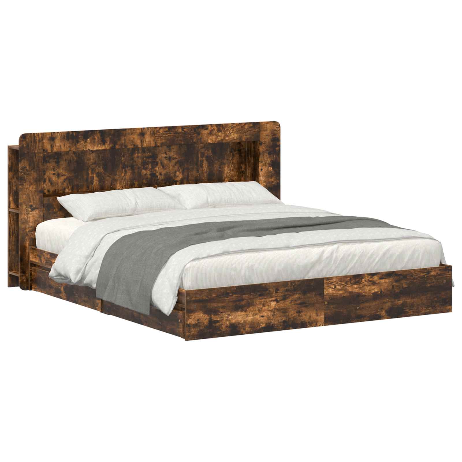 Bedframe met opslag Gerookt eiken 180 x 200 cm Bewerkt hout – afbeelding 2