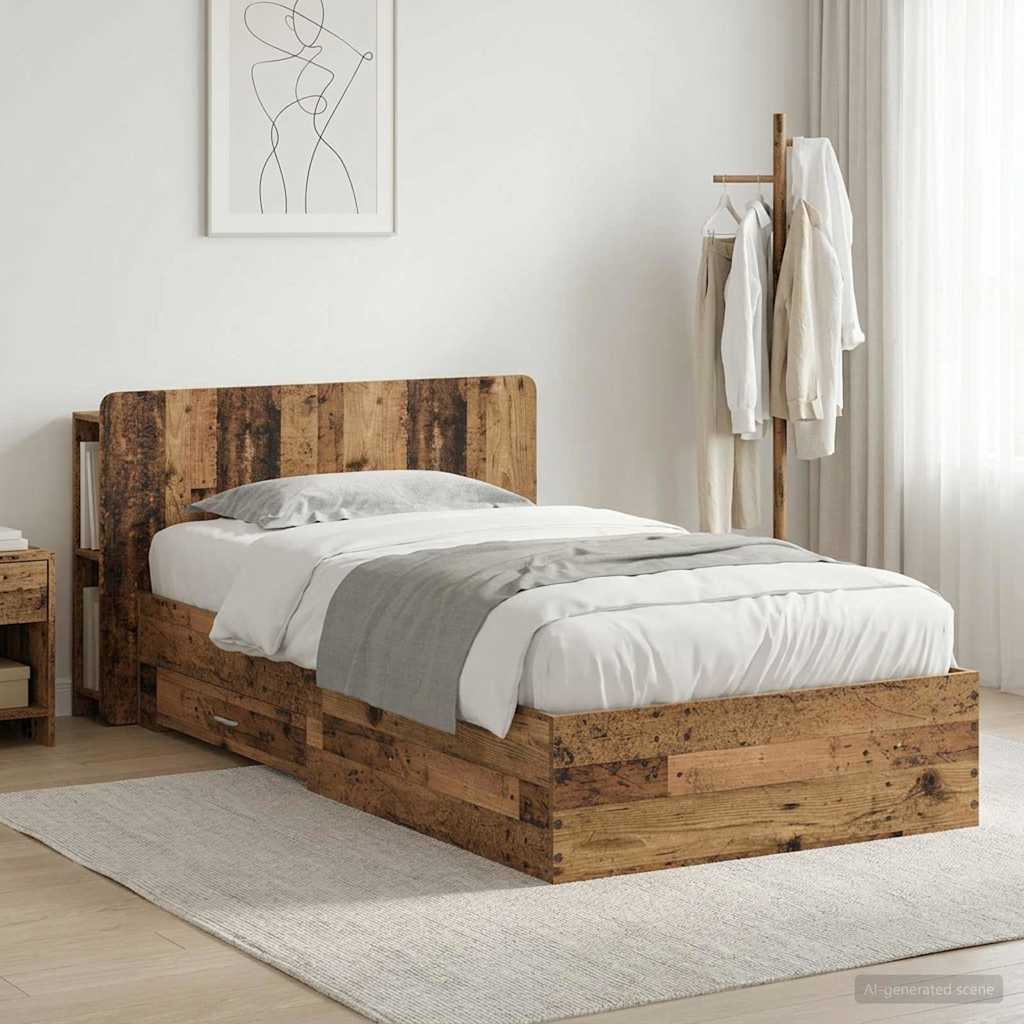 Bedframe met opslag Oud hout 90 x 190 cm Bewerkt hout