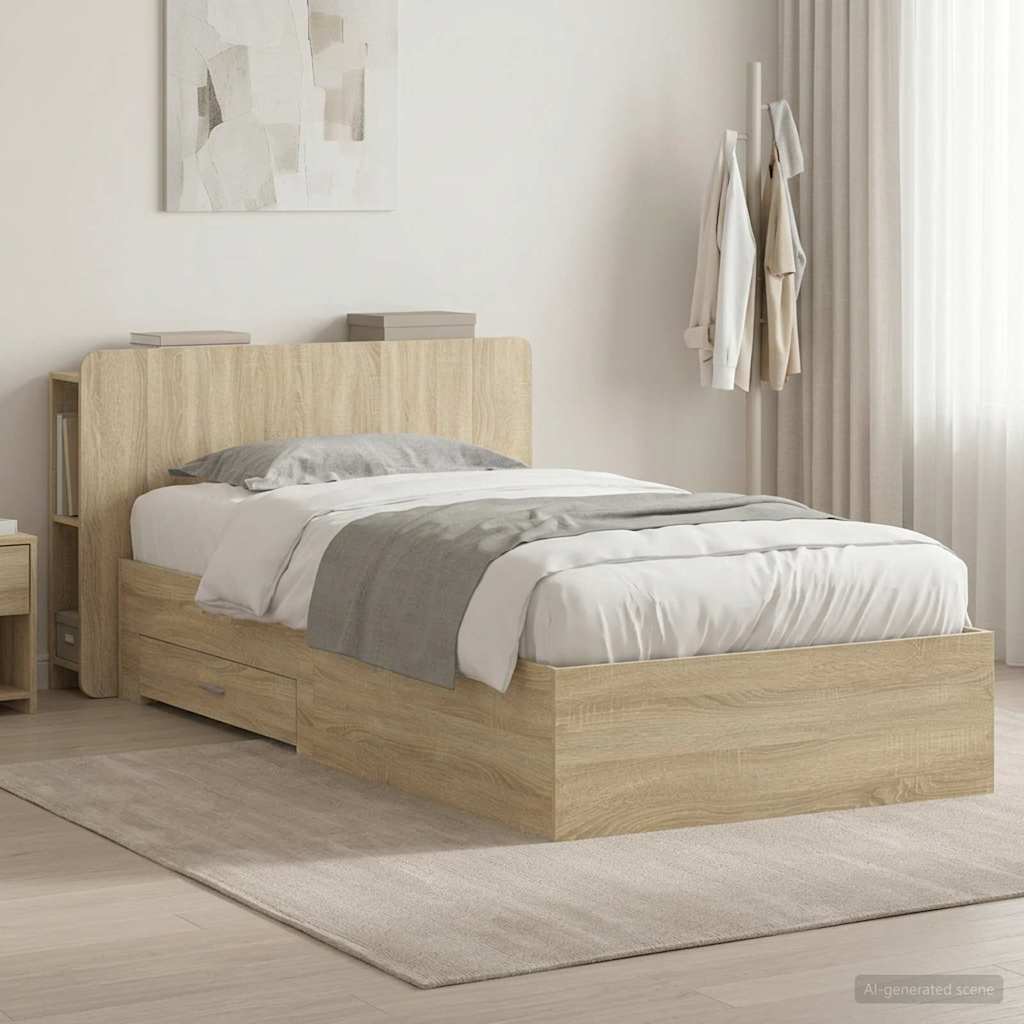 Bedframe met opslag Sonoma Eiken 90 x 190 cm Bewerkt hout