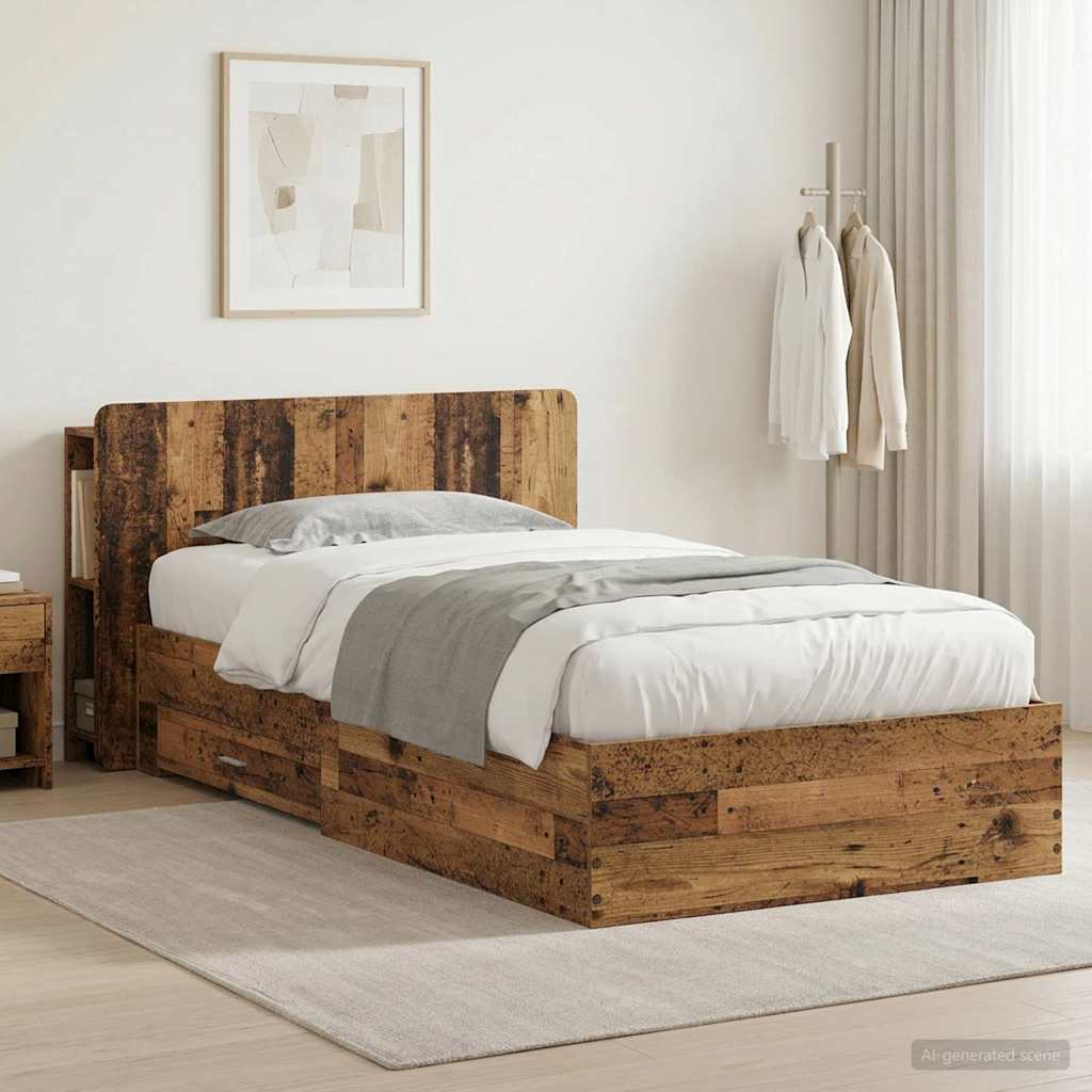 Bedframe met opslag Oud hout 100 x 200 cm Bewerkt hout