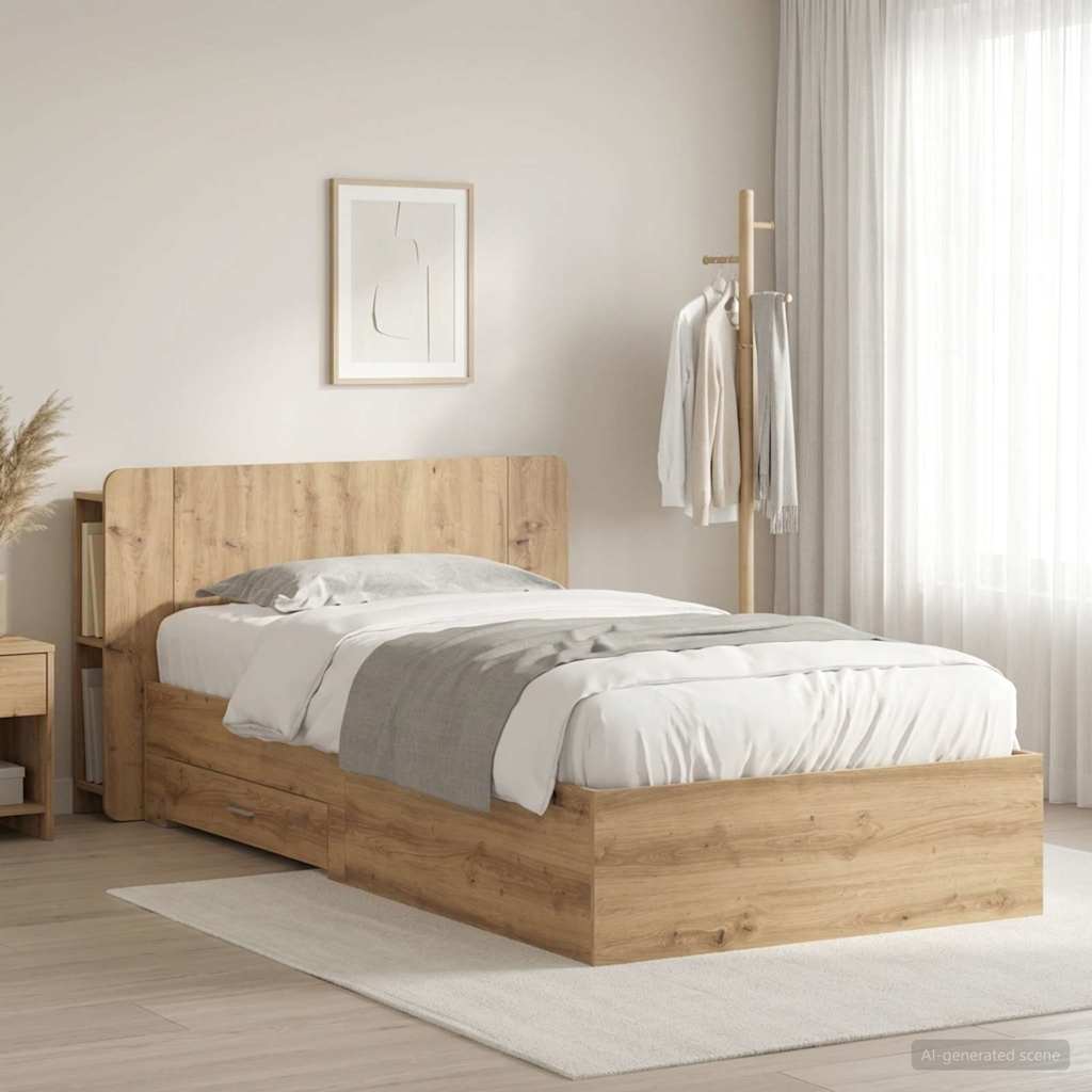 Bedframe met opslag Artisanaal eiken 90 x 200 cm Bewerkt hout
