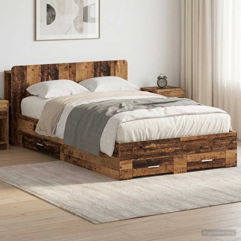 Bedframe met opslag Oud hout 120 x 190 cm Bewerkt hout