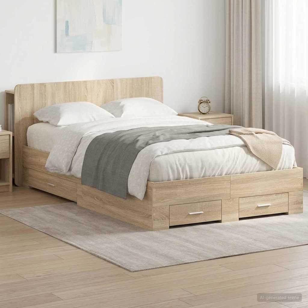 Bedframe met opslag Sonoma Eiken 120 x 200 cm Bewerkt hout