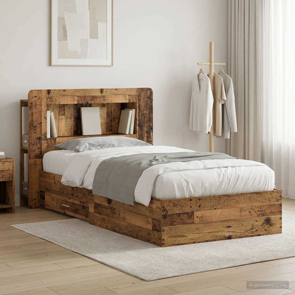 Bedframe met opslag Oud hout 90 x 190 cm Bewerkt hout