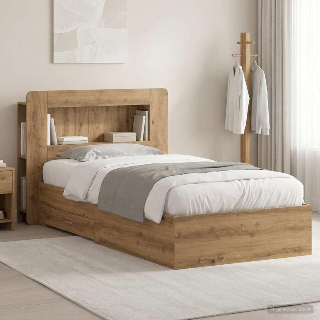 Bedframe met opslag Artisanaal eiken 90 x 200 cm Bewerkt hout