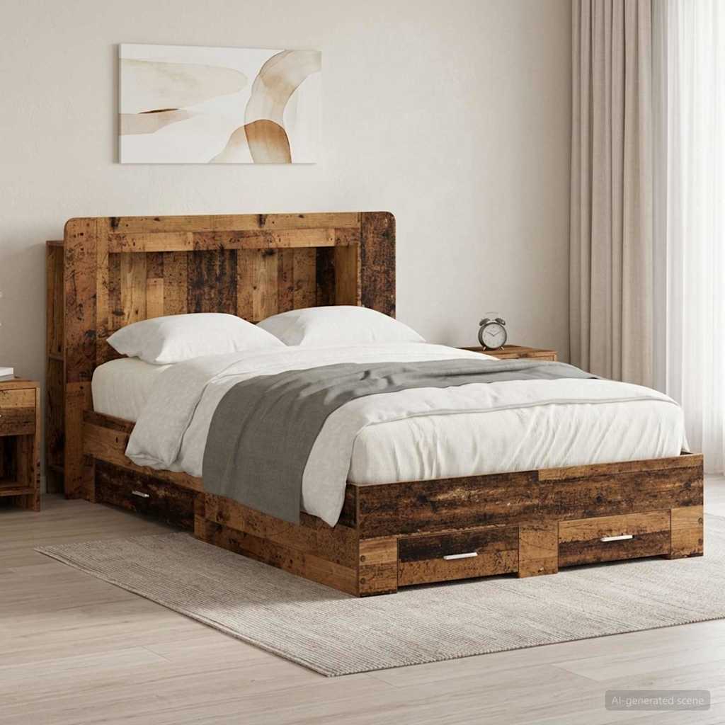 Bedframe met opslag Oud hout 120 x 190 cm Bewerkt hout