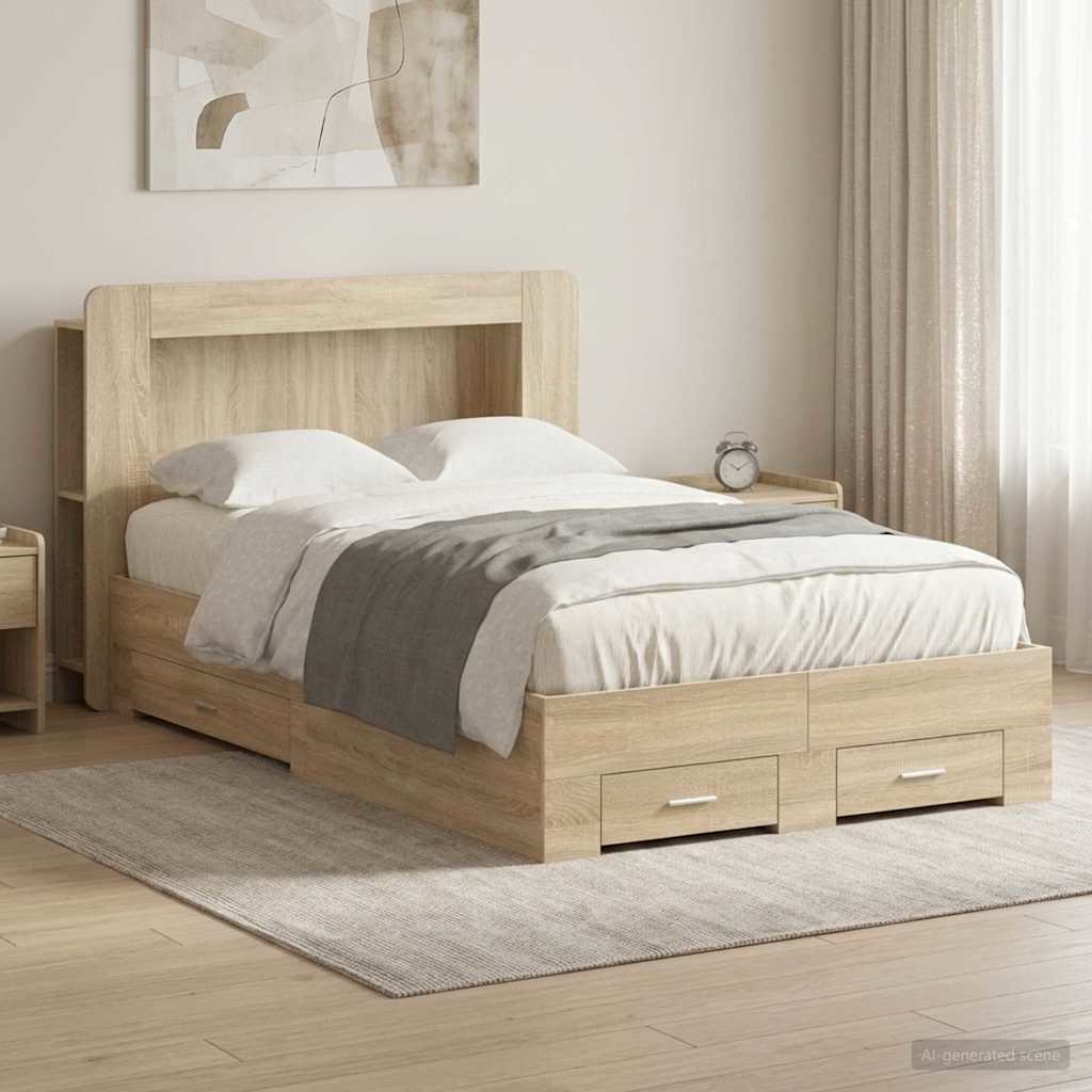 Bedframe met opslag Sonoma Eiken 120 x 200 cm Bewerkt hout