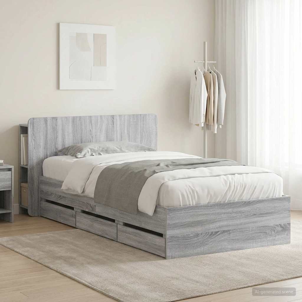 Bedframe met opslag Grijs Sonoma 75 x 190 cm Bewerkt hout