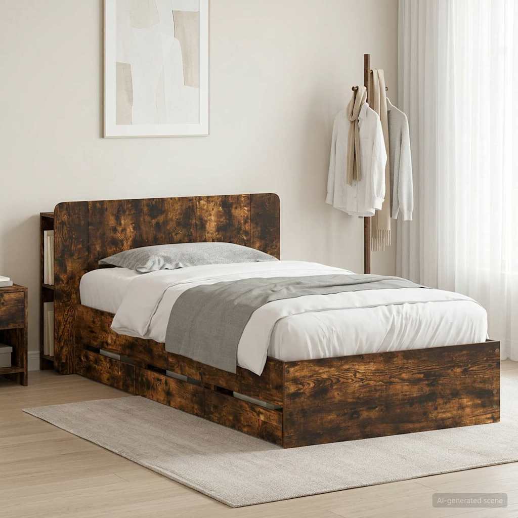 Bedframe met opslag Gerookt eiken 75 x 190 cm Bewerkt hout