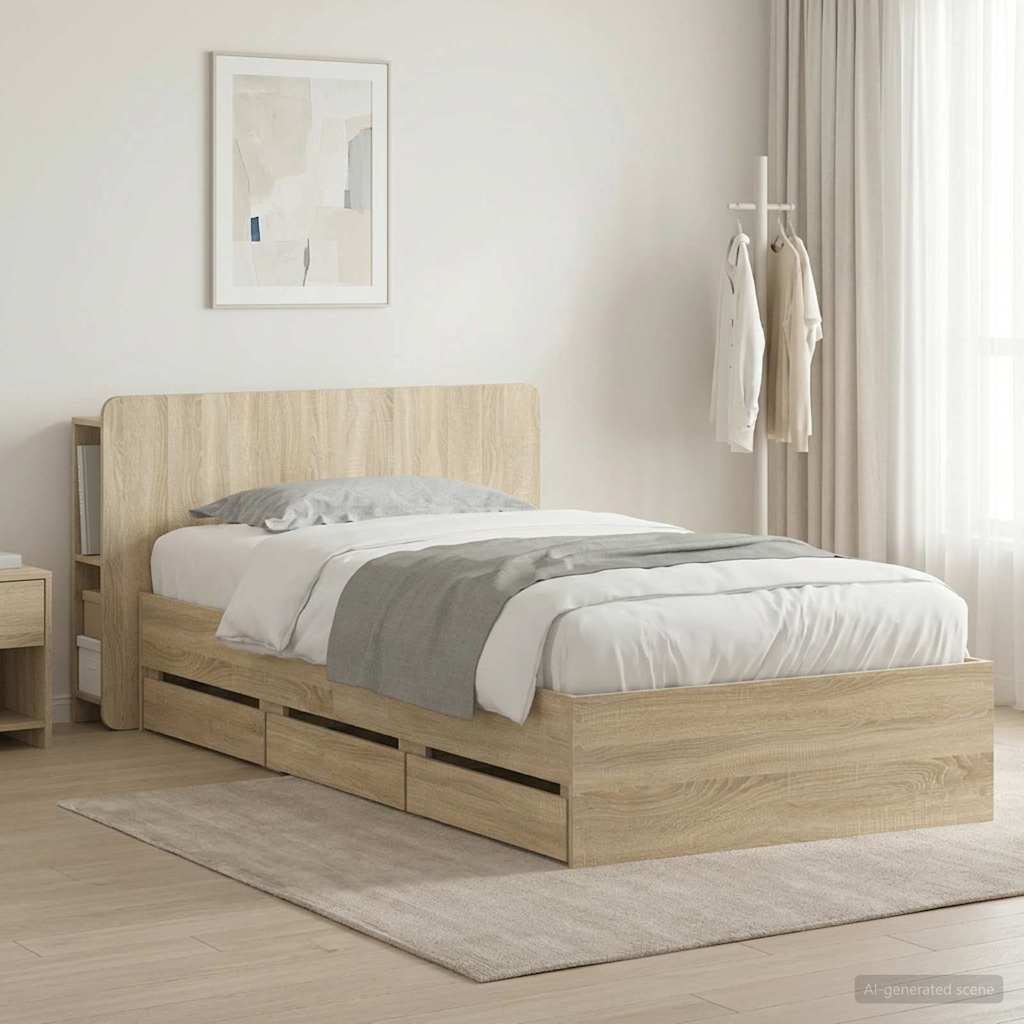 Bedframe met opslag Sonoma Eiken 75 x 190 cm Bewerkt hout