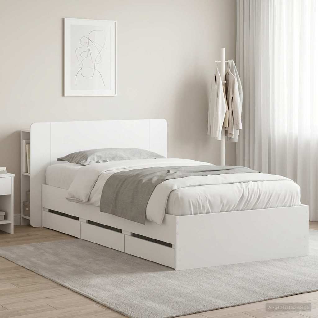 Bedframe met opslag met hoofdeinde Wit 75 x 190 cm Bewerkt hout – afbeelding 1