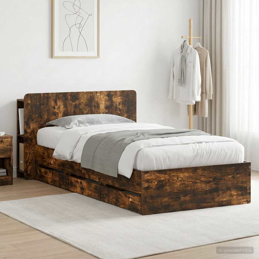 Bedframe met opslag Gerookt eiken 80 x 200 cm Bewerkt hout – afbeelding 1