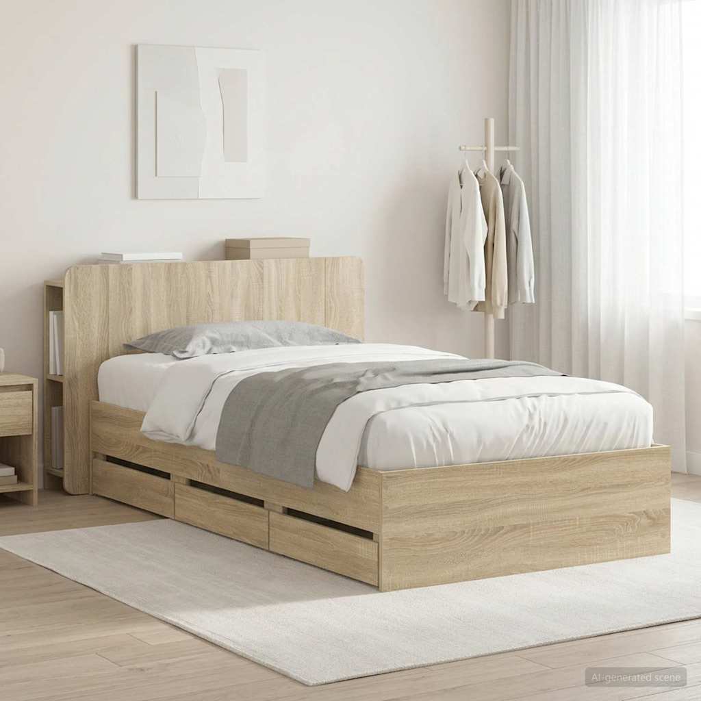 Bedframe met opslag Sonoma Eiken 80 x 200 cm Bewerkt hout – afbeelding 1