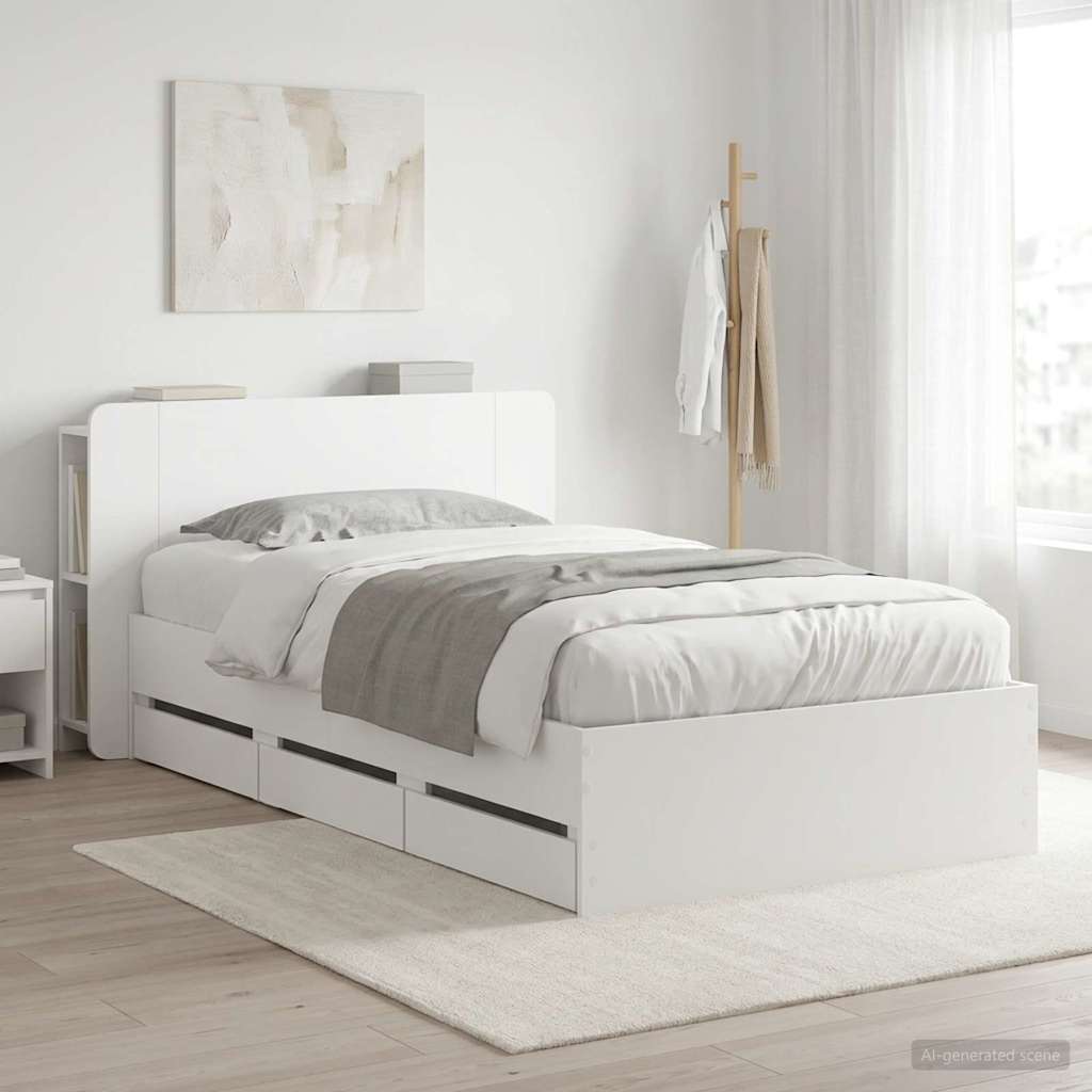 Bedframe met opslag met hoofdeinde Wit 80 x 200 cm Bewerkt hout – afbeelding 1