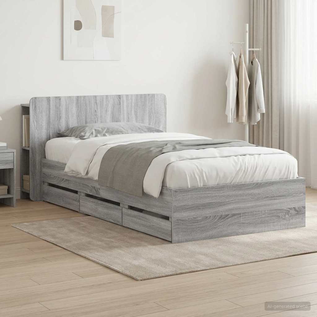 Bedframe met opslag Grijs Sonoma 90 x 200 cm Bewerkt hout – afbeelding 1