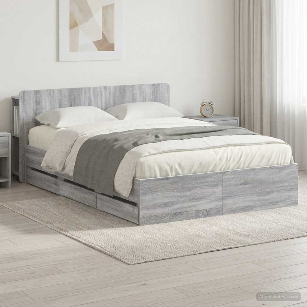 Bedframe met opslag Grijs Sonoma 140 x 200 cm Bewerkt hout – afbeelding 1