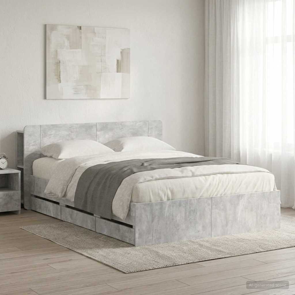 Bedframe met opslag Betongrijs 150 x 200 cm Bewerkt hout – afbeelding 1