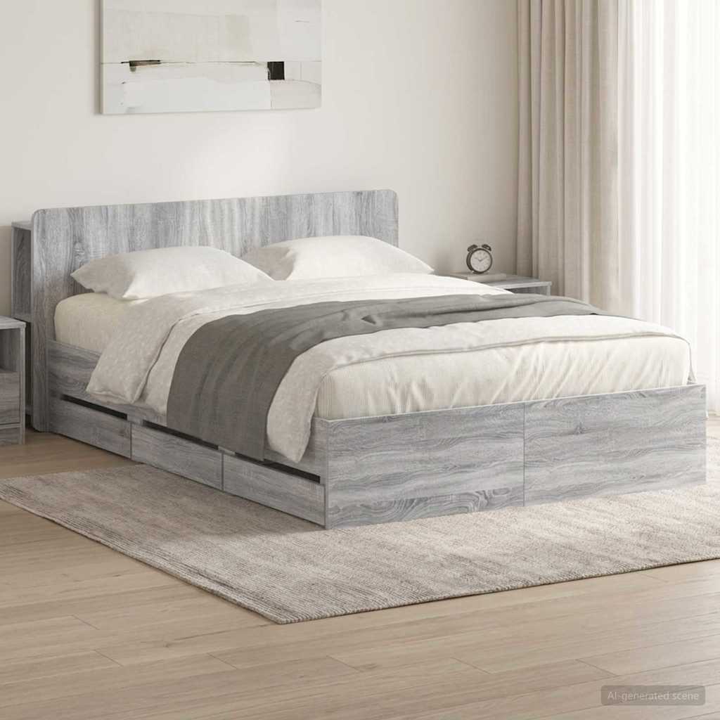 Bedframe met opslag Grijs Sonoma 150 x 200 cm Bewerkt hout – afbeelding 1
