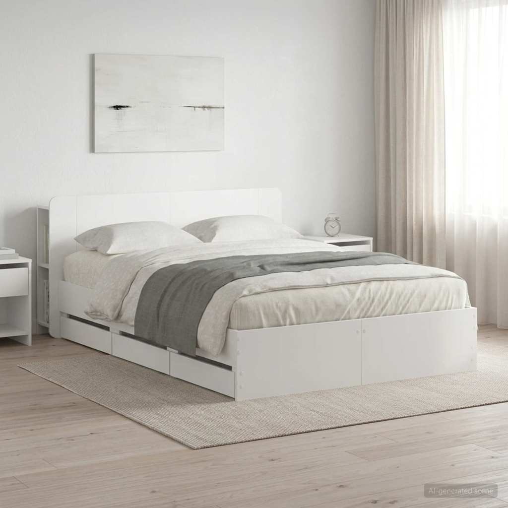 Bedframe met opslag Wit 150 x 200 cm Bewerkt hout – afbeelding 1