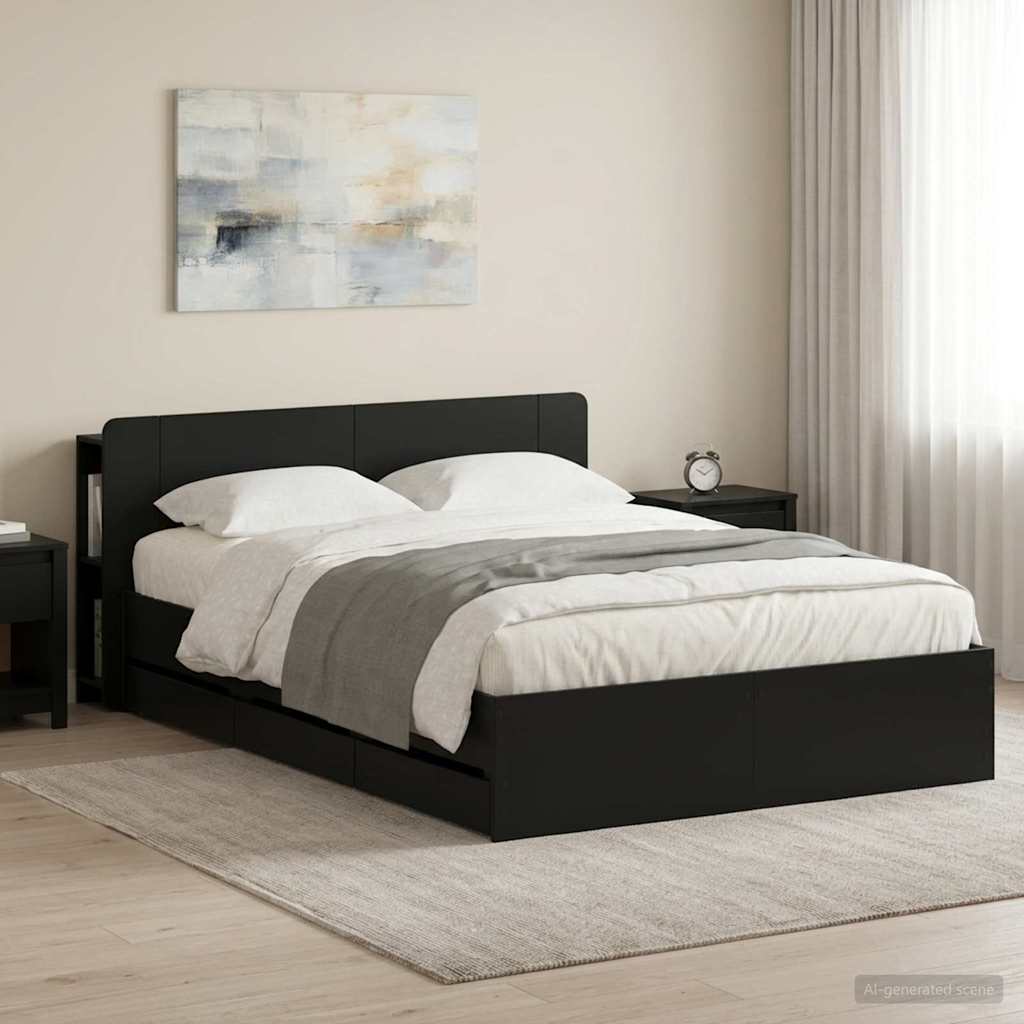 Bedframe met opslag Zwart 160 x 200 cm Bewerkt hout – afbeelding 1