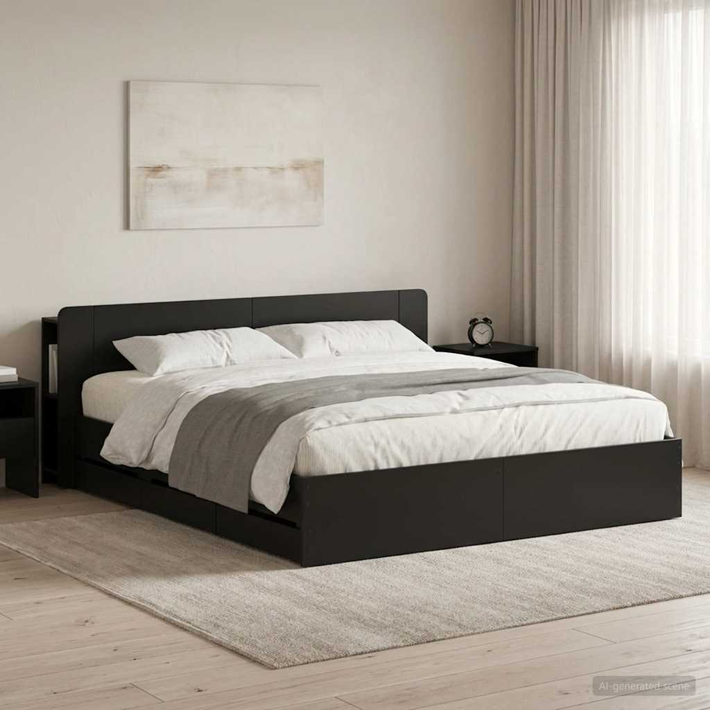 Bedframe met opslag Zwart 180 x 200 cm Bewerkt hout – afbeelding 1