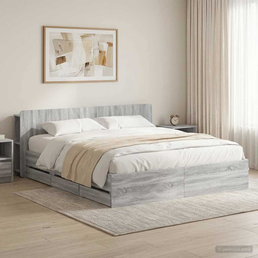 Bedframe met opslag Grijs Sonoma 180 x 200 cm Bewerkt hout – afbeelding 1