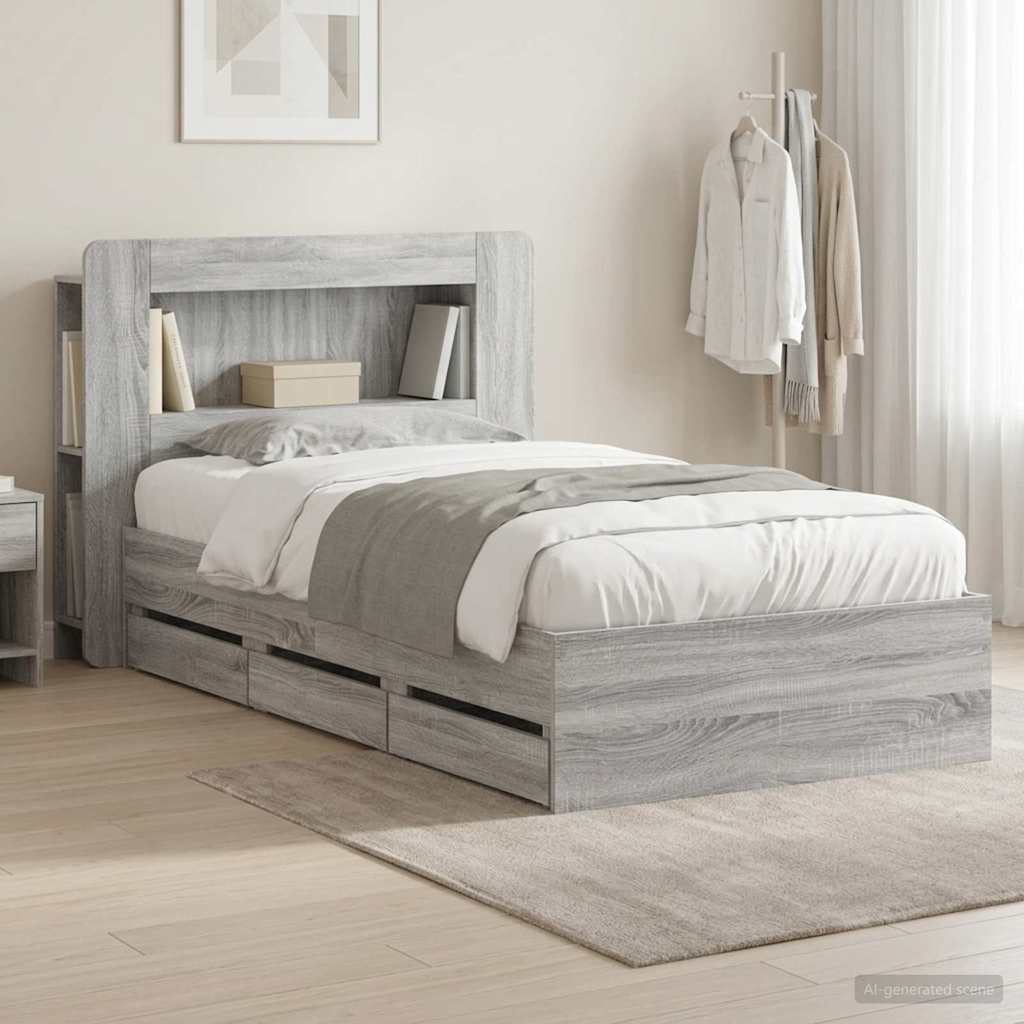 Bedframe met opslag Grijs Sonoma 75 x 190 cm Bewerkt hout