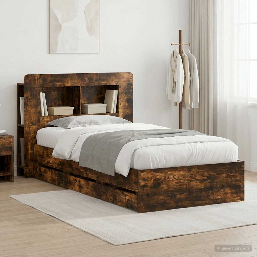 Bedframe met opslag Gerookt eiken 75 x 190 cm Bewerkt hout