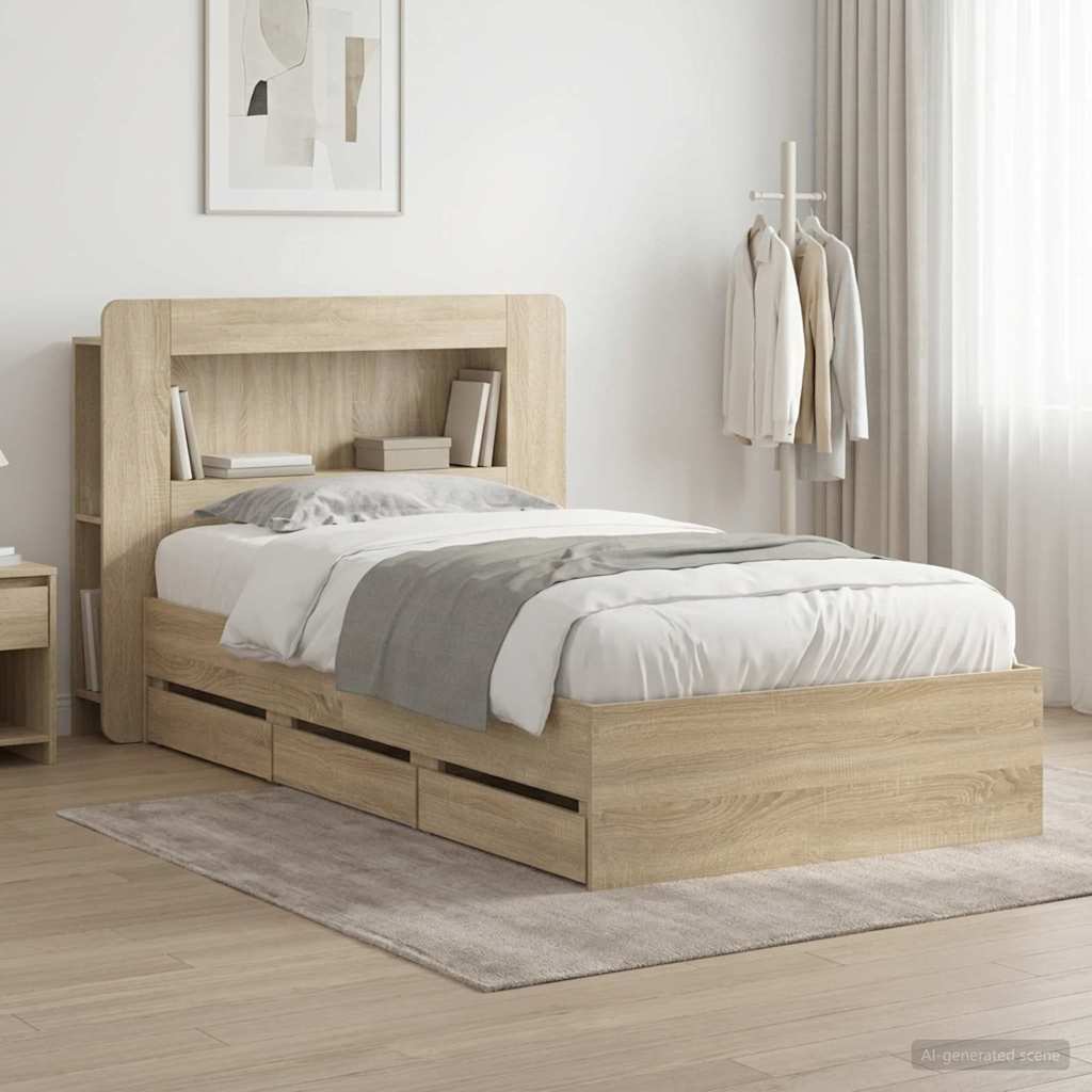 Bedframe met opslag Sonoma Eiken 75 x 190 cm Bewerkt hout