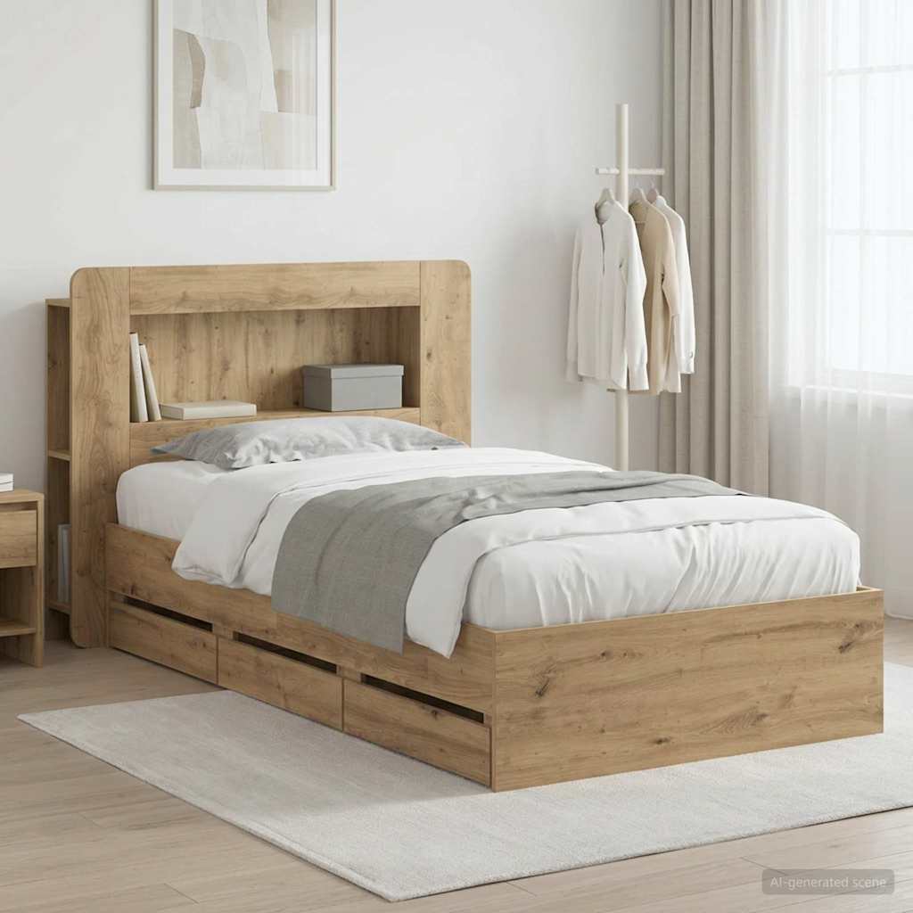 Bedframe met opslag Artisanaal eiken 80 x 200 cm Bewerkt hout