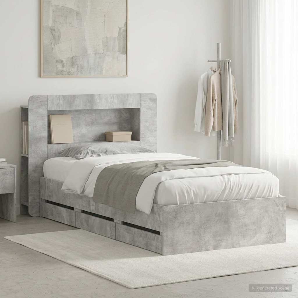 Bedframe met opslag Betongrijs 80 x 200 cm Bewerkt hout