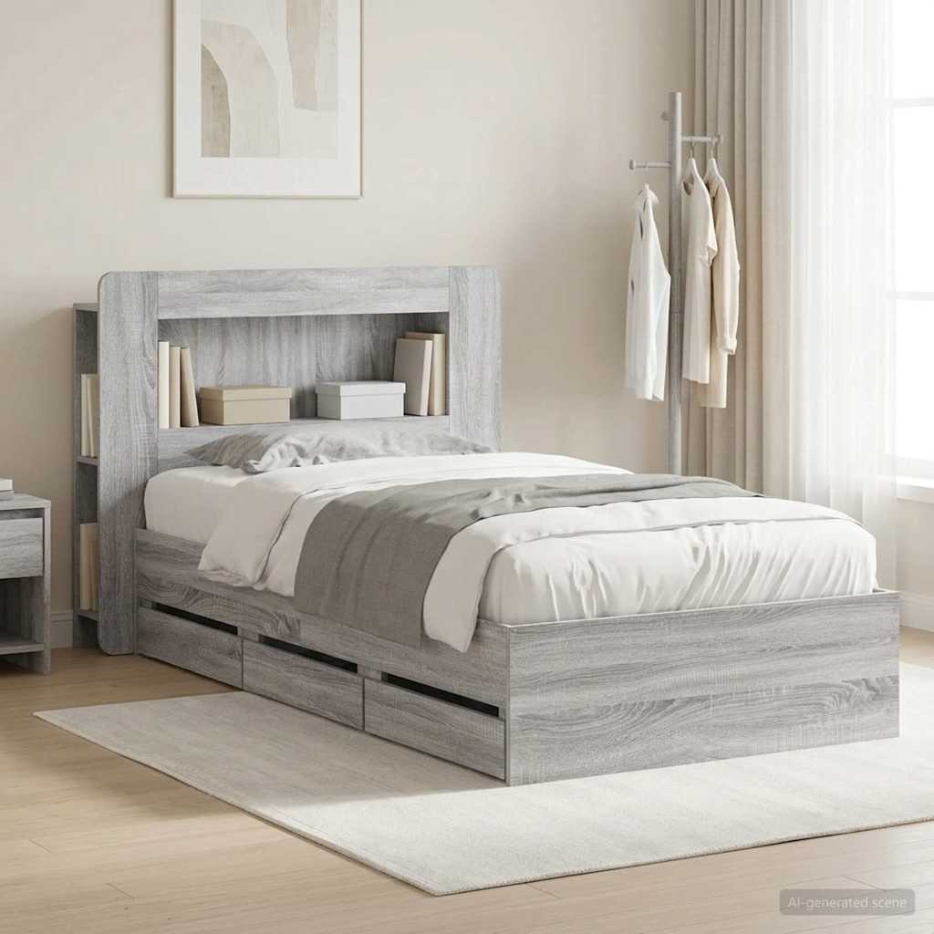 Bedframe met opslag Grijs Sonoma 80 x 200 cm Bewerkt hout