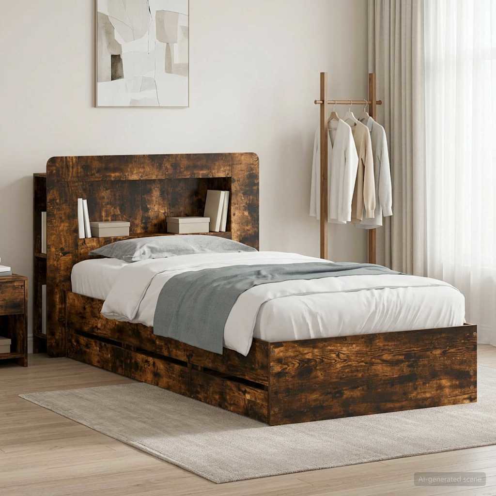 Bedframe met opslag Gerookt eiken 80 x 200 cm Bewerkt hout
