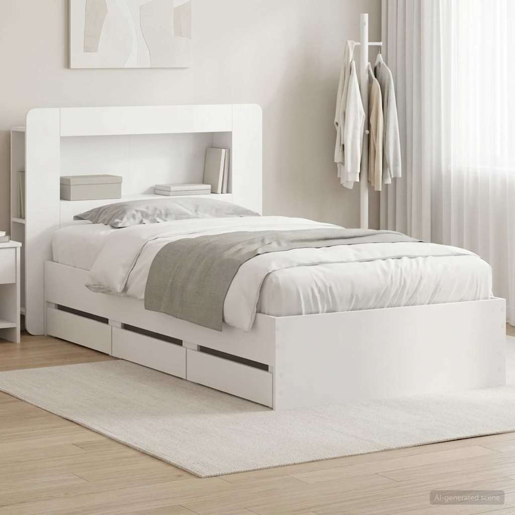 Bedframe met opslag met hoofdeinde Wit 80 x 200 cm Bewerkt hout