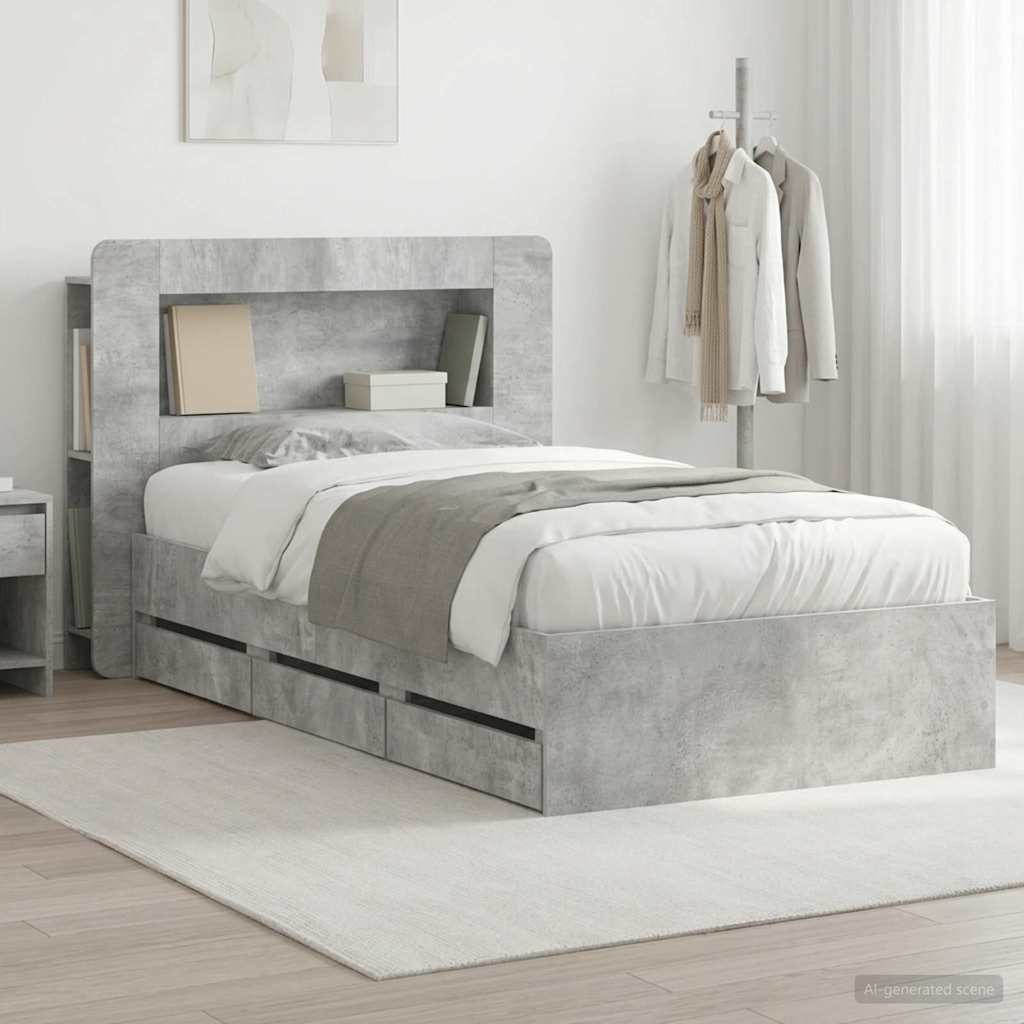 Bedframe met opslag Betongrijs 90 x 190 cm Bewerkt hout