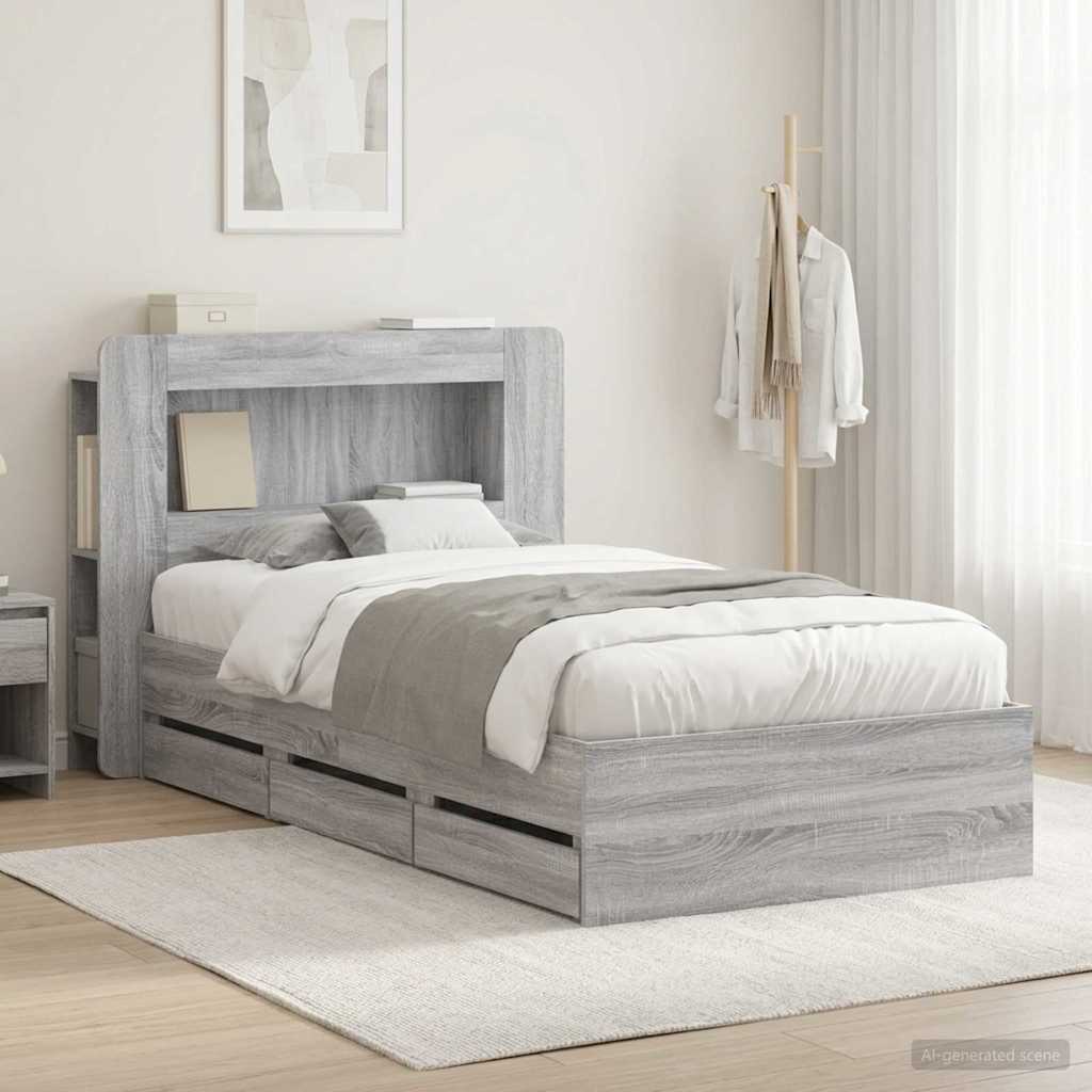 Bedframe met opslag Grijs Sonoma 90 x 190 cm Bewerkt hout