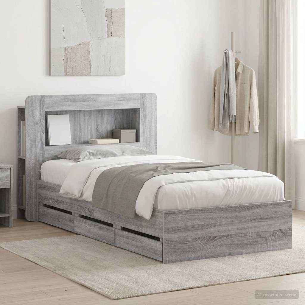 Bedframe met opslag Grijs Sonoma 100 x 200 cm Bewerkt hout