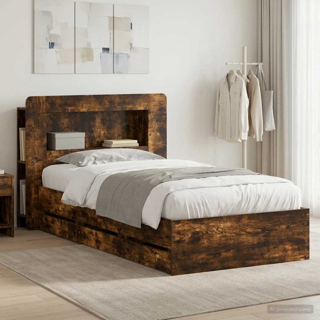 Bedframe met opslag Gerookt eiken 100 x 200 cm Bewerkt hout