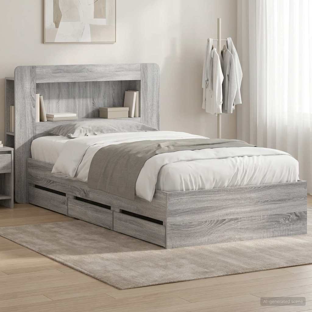 Bedframe met opslag Grijs Sonoma 90 x 200 cm Bewerkt hout